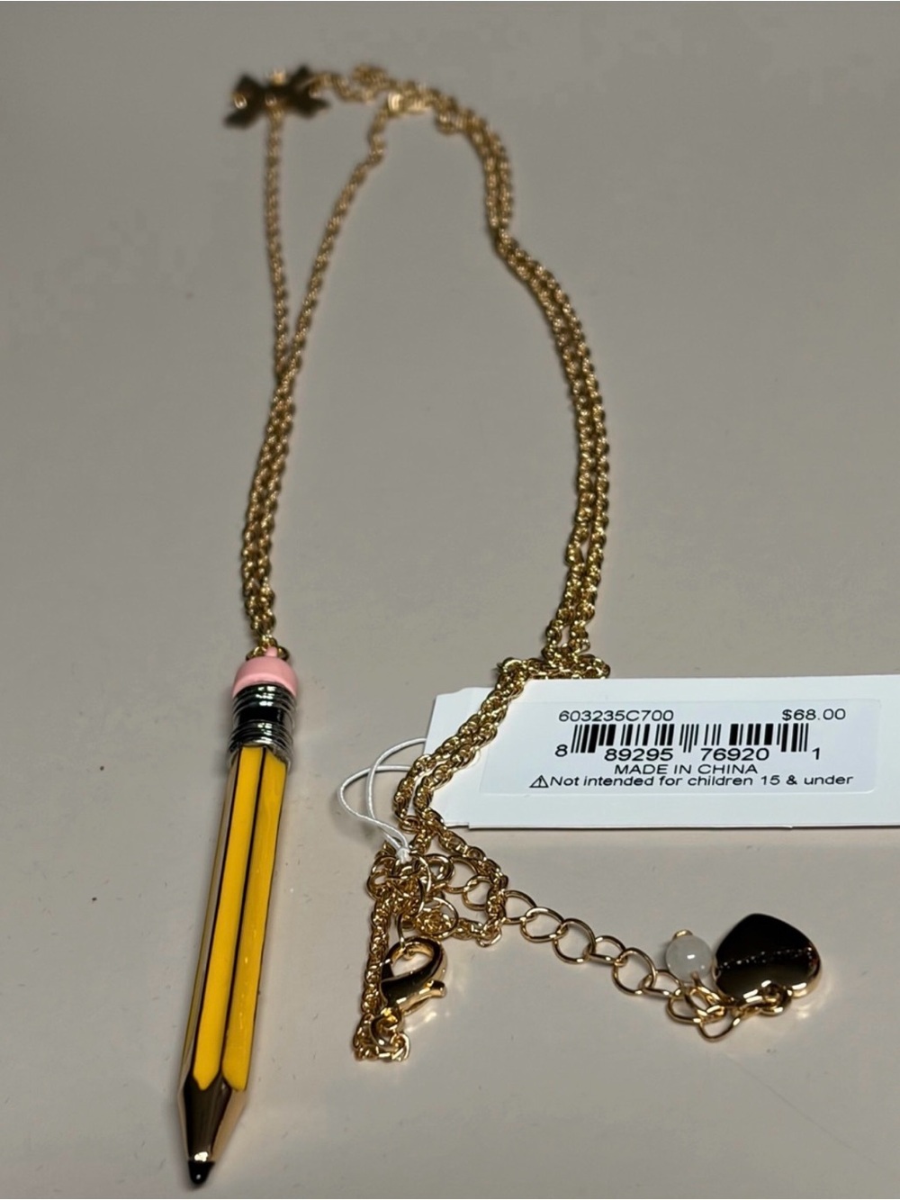 Betsey Johnson Yellow Pencil Pendant Necklace